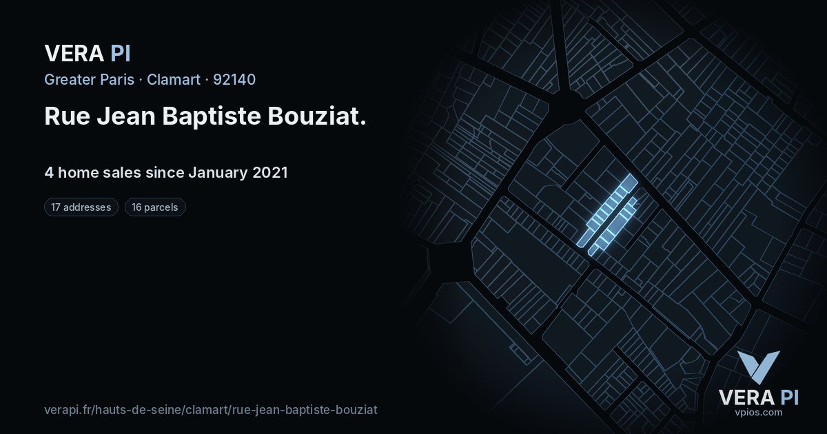Rue Jean Baptiste Bouziat, Clamart at night – every parcel coloured by the prices around it, the street's own parcels lit