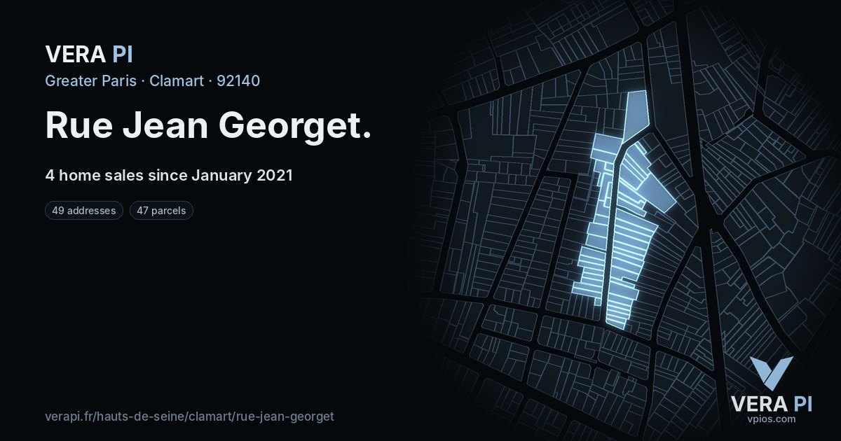 Rue Jean Georget, Clamart at night – every parcel coloured by the prices around it, the street's own parcels lit