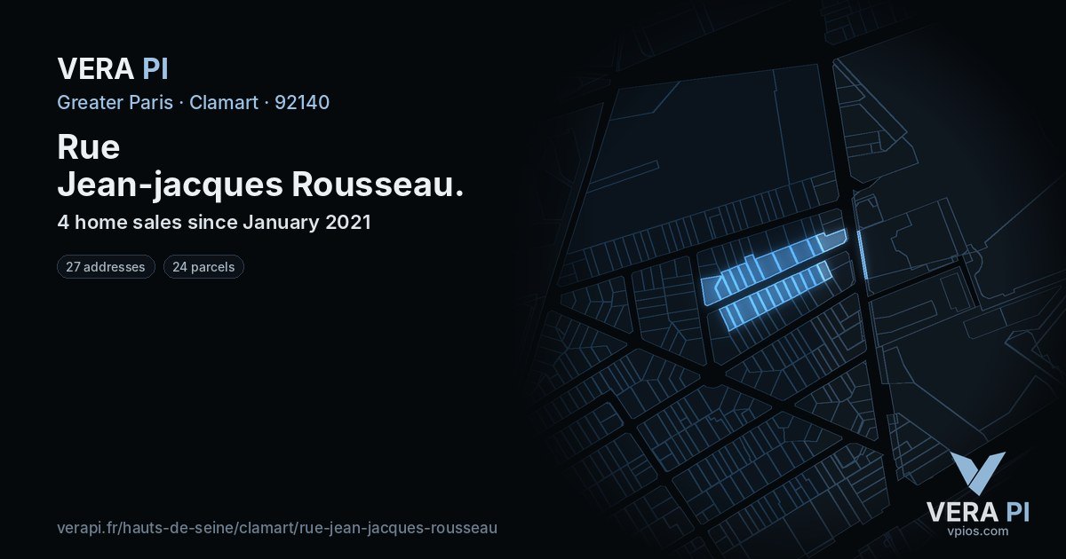 Rue Jean-jacques Rousseau, Clamart at night – every parcel coloured by the prices around it, the street's own parcels lit