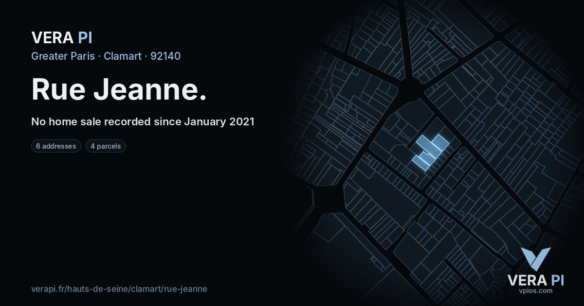 Rue Jeanne, Clamart at night – every parcel coloured by the prices around it, the street's own parcels lit