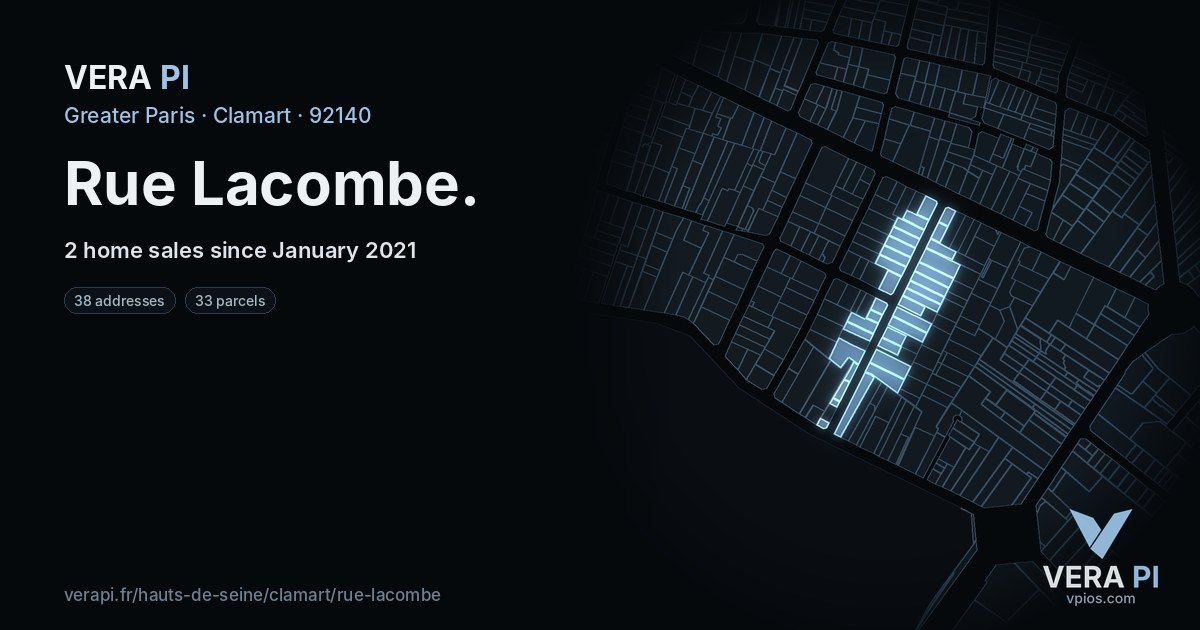Rue Lacombe, Clamart at night – every parcel coloured by the prices around it, the street's own parcels lit