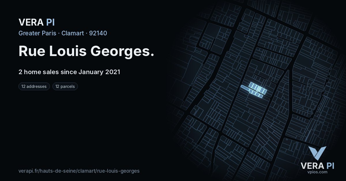 Rue Louis Georges, Clamart at night – every parcel coloured by the prices around it, the street's own parcels lit