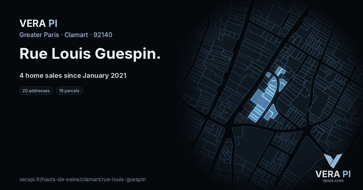 Rue Louis Guespin, Clamart at night – every parcel coloured by the prices around it, the street's own parcels lit