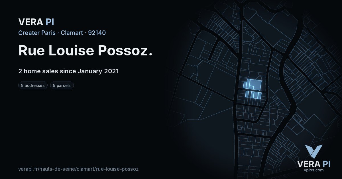 Rue Louise Possoz, Clamart at night – every parcel coloured by the prices around it, the street's own parcels lit