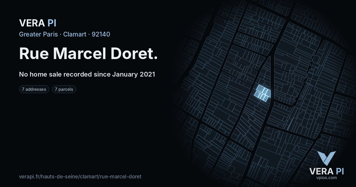 Rue Marcel Doret, Clamart at night – every parcel coloured by the prices around it, the street's own parcels lit