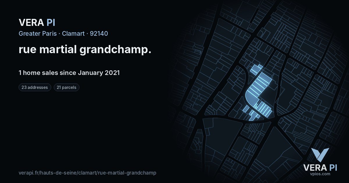 rue martial grandchamp, Clamart at night – every parcel coloured by the prices around it, the street's own parcels lit