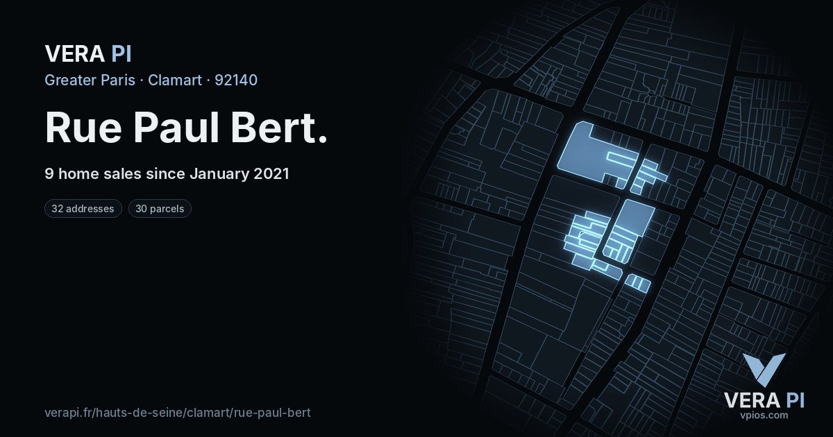 Rue Paul Bert, Clamart at night – every parcel coloured by the prices around it, the street's own parcels lit