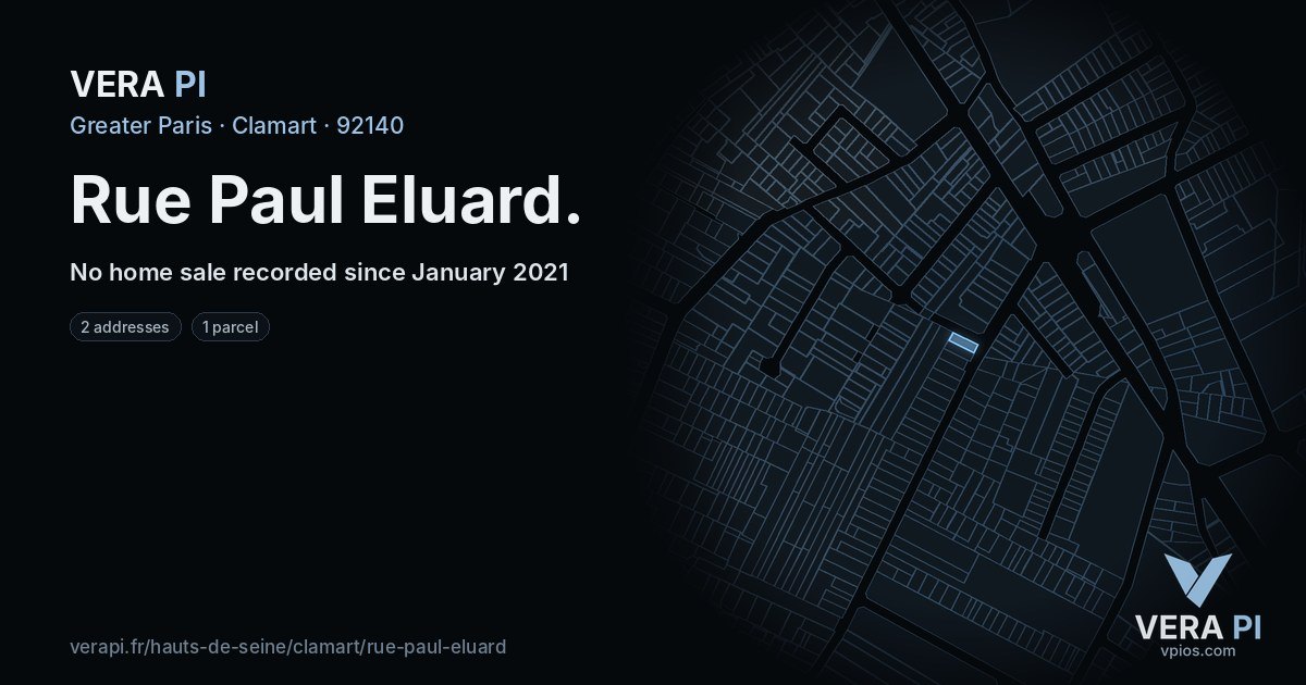 Rue Paul Eluard, Clamart at night – every parcel coloured by the prices around it, the street's own parcels lit