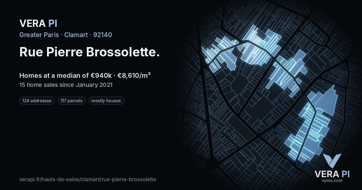 Rue Pierre Brossolette, Clamart at night – every parcel coloured by the prices around it, the street's own parcels lit