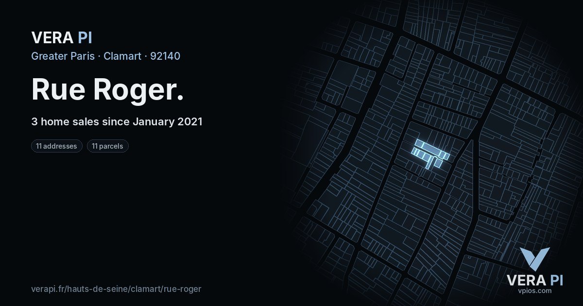 Rue Roger, Clamart at night – every parcel coloured by the prices around it, the street's own parcels lit