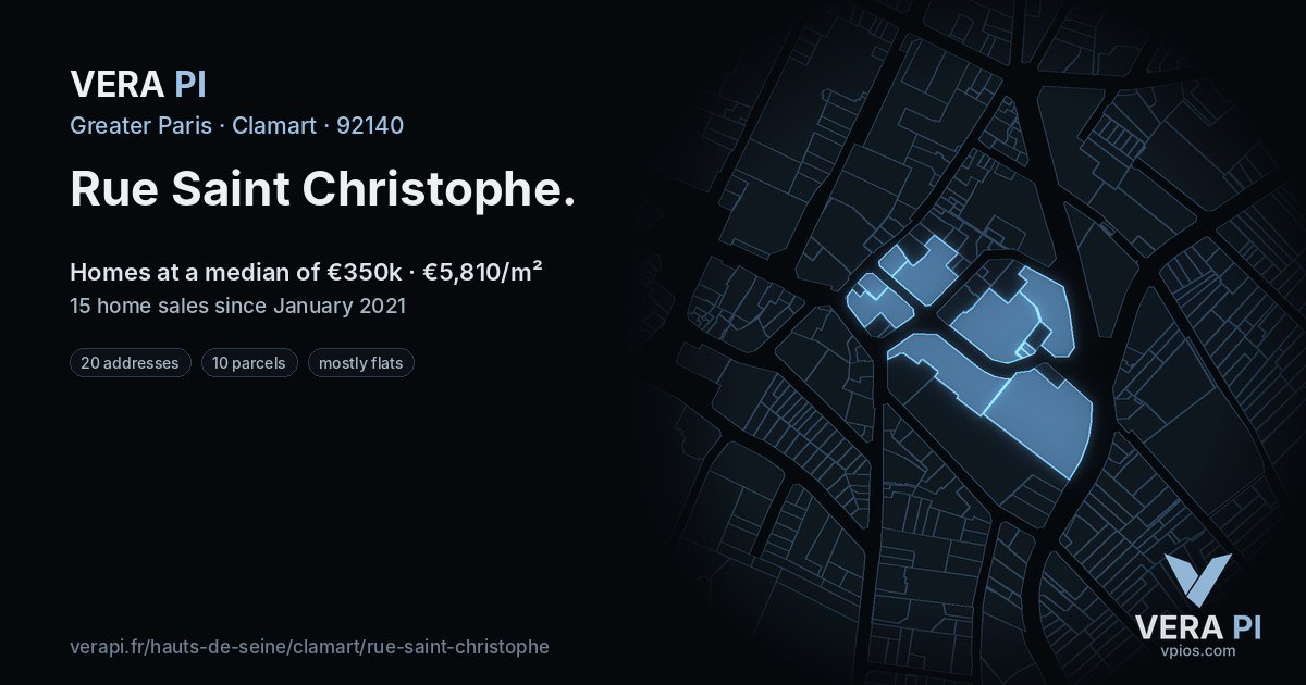 Rue Saint Christophe, Clamart at night – every parcel coloured by the prices around it, the street's own parcels lit
