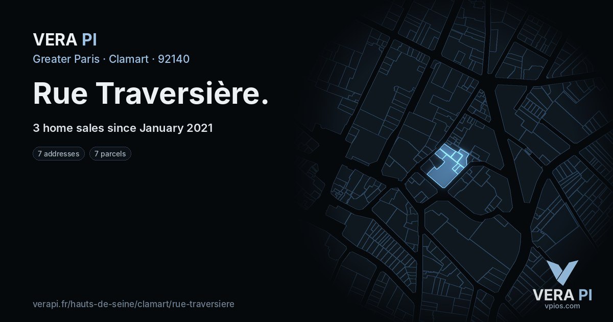 Rue Traversière, Clamart at night – every parcel coloured by the prices around it, the street's own parcels lit