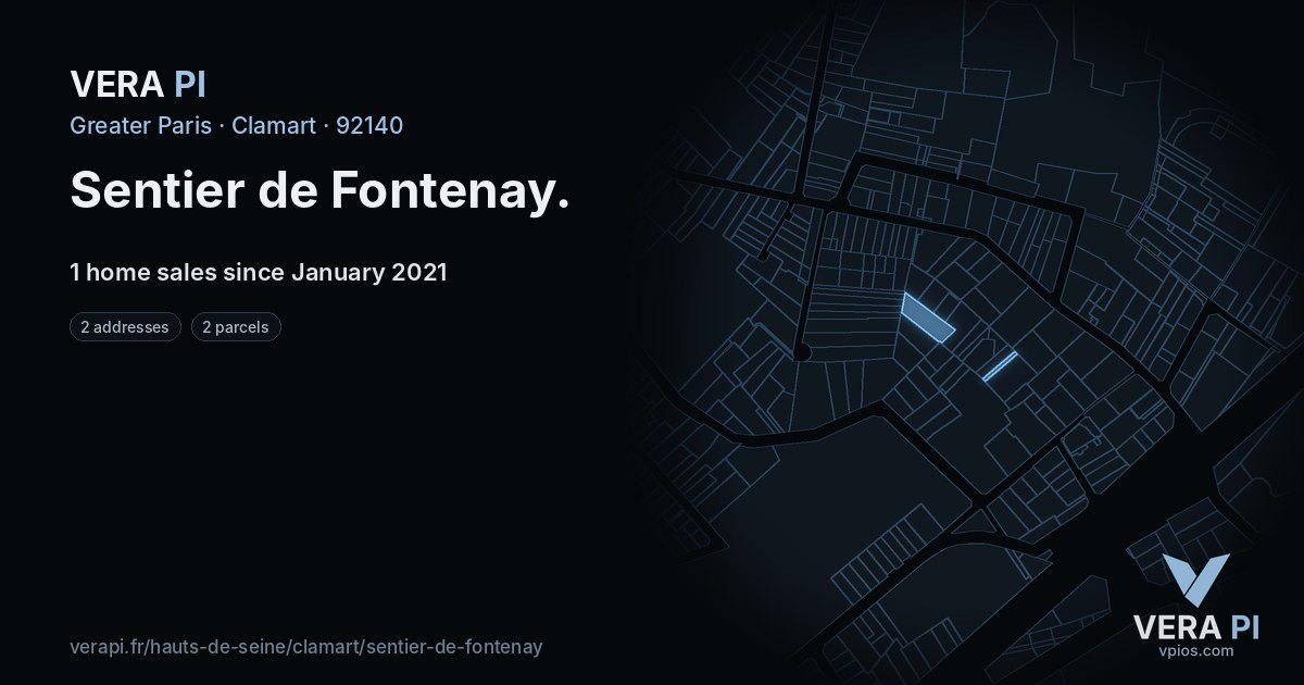 Sentier de Fontenay, Clamart at night – every parcel coloured by the prices around it, the street's own parcels lit