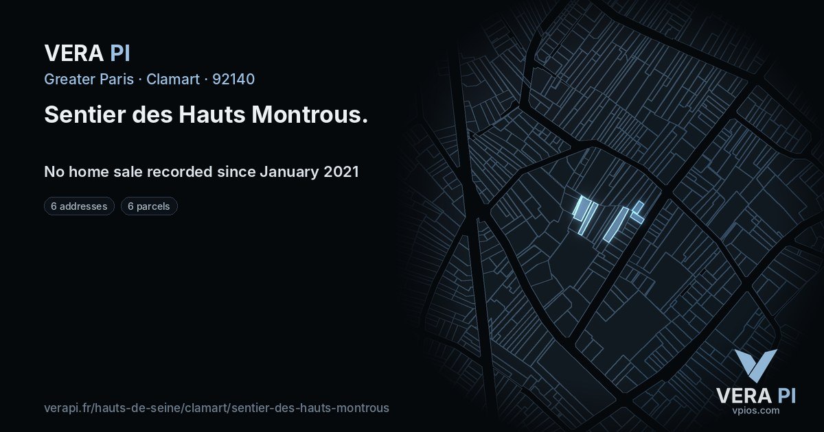 Sentier des Hauts Montrous, Clamart at night – every parcel coloured by the prices around it, the street's own parcels lit