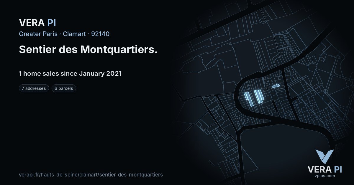 Sentier des Montquartiers, Clamart at night – every parcel coloured by the prices around it, the street's own parcels lit
