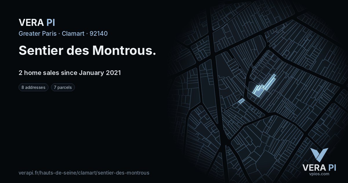 Sentier des Montrous, Clamart at night – every parcel coloured by the prices around it, the street's own parcels lit
