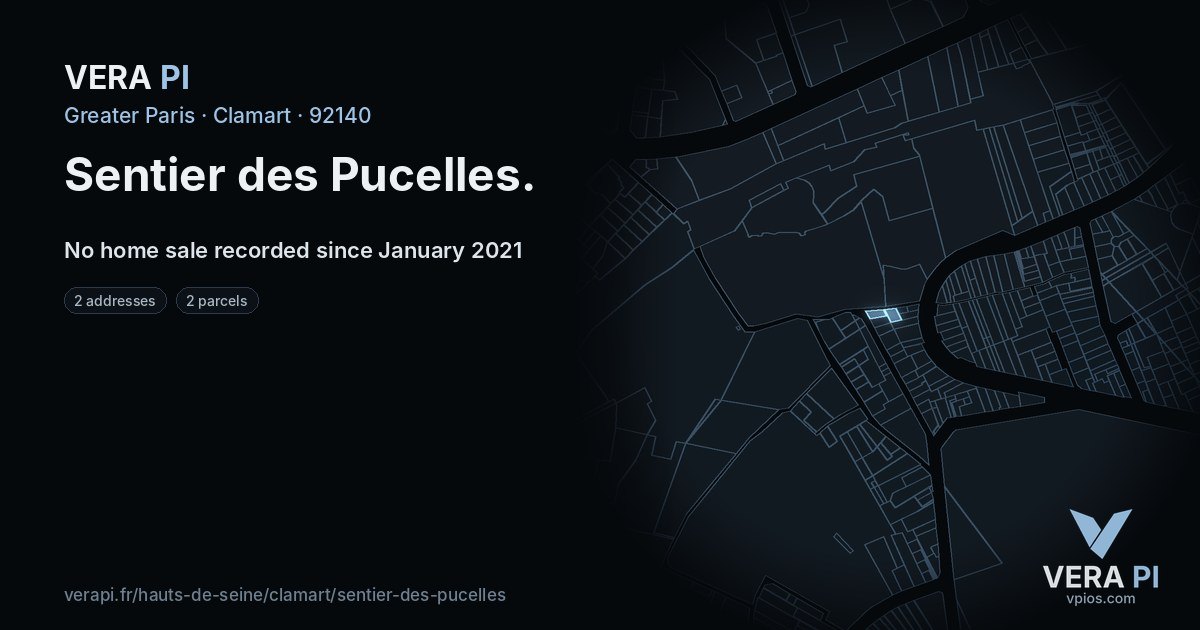 Sentier des Pucelles, Clamart at night – every parcel coloured by the prices around it, the street's own parcels lit