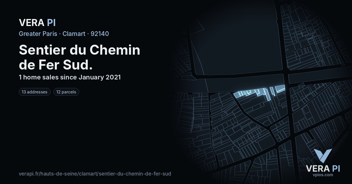 Sentier du Chemin de Fer Sud, Clamart at night – every parcel coloured by the prices around it, the street's own parcels lit