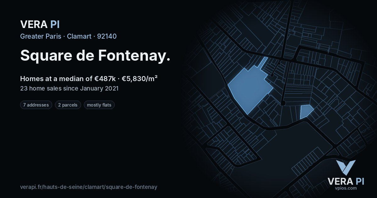 Square de Fontenay, Clamart at night – every parcel coloured by the prices around it, the street's own parcels lit