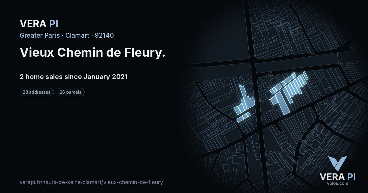 Vieux Chemin de Fleury, Clamart at night – every parcel coloured by the prices around it, the street's own parcels lit