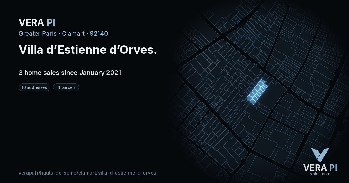Villa d’Estienne d’Orves, Clamart at night – every parcel coloured by the prices around it, the street's own parcels lit