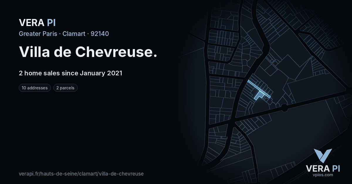 Villa de Chevreuse, Clamart at night – every parcel coloured by the prices around it, the street's own parcels lit