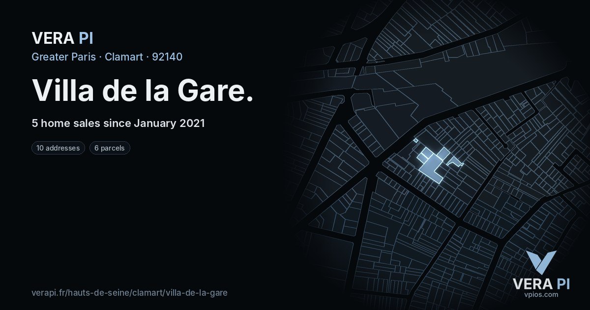Villa de la Gare, Clamart at night – every parcel coloured by the prices around it, the street's own parcels lit