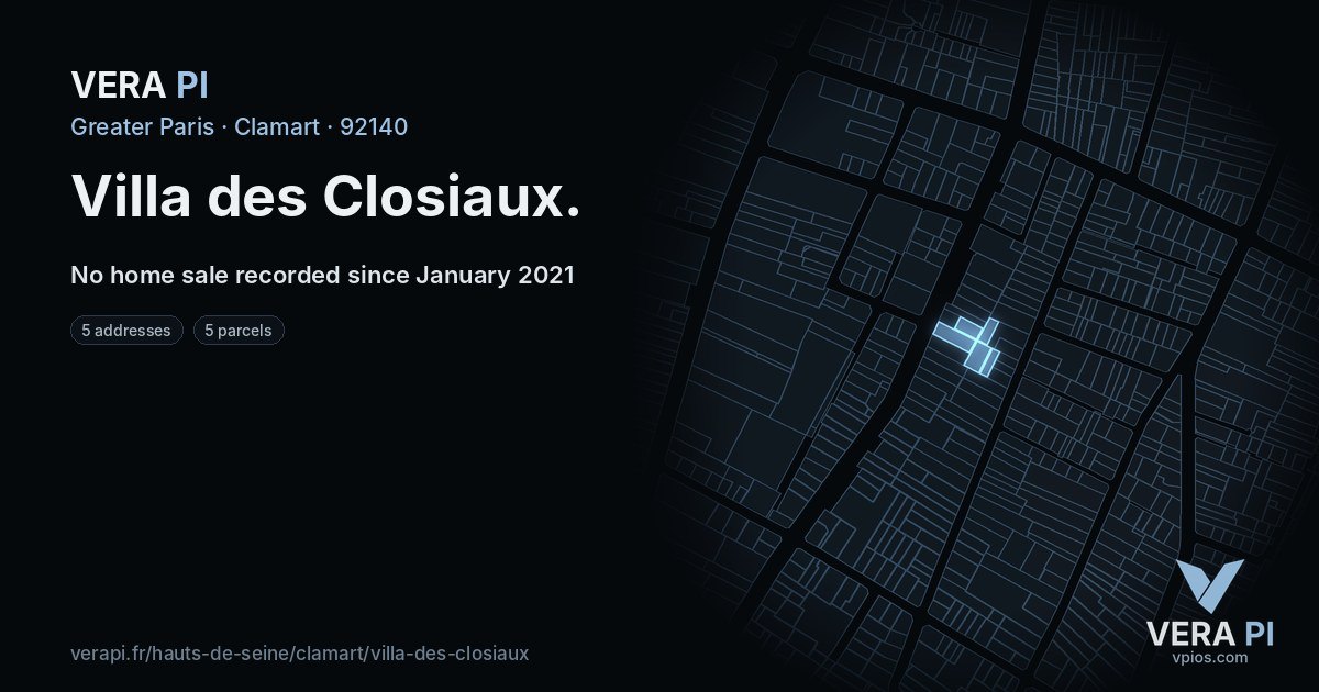 Villa des Closiaux, Clamart at night – every parcel coloured by the prices around it, the street's own parcels lit