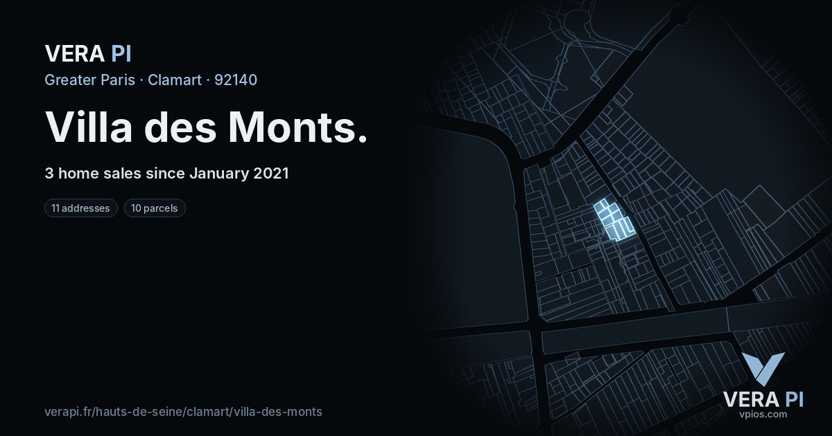 Villa des Monts, Clamart at night – every parcel coloured by the prices around it, the street's own parcels lit