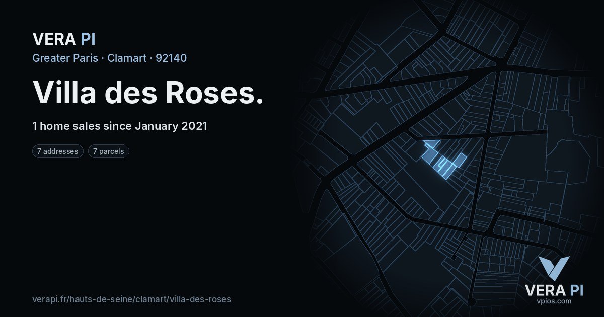 Villa des Roses, Clamart at night – every parcel coloured by the prices around it, the street's own parcels lit