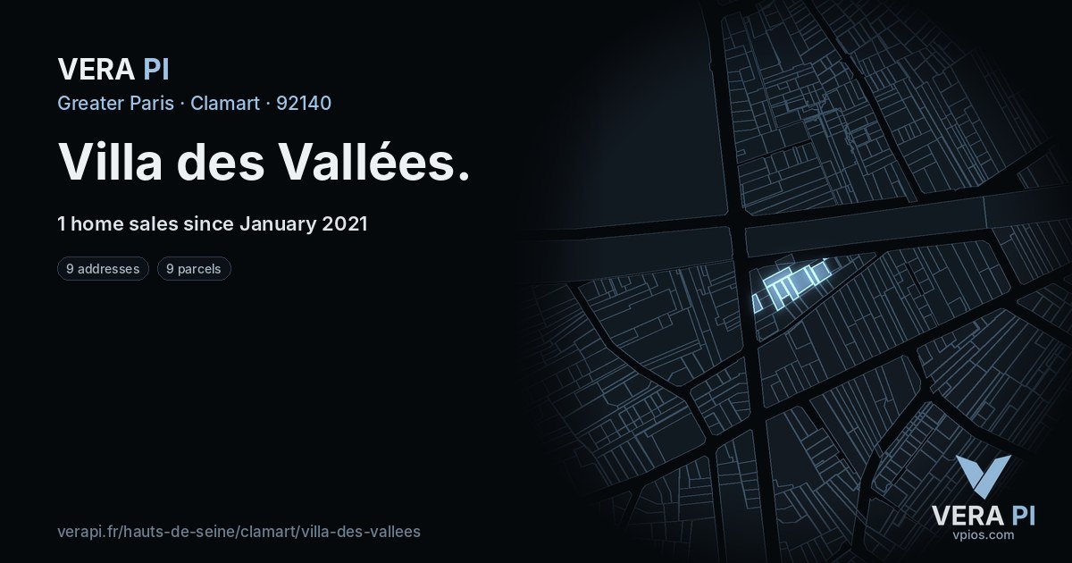 Villa des Vallées, Clamart at night – every parcel coloured by the prices around it, the street's own parcels lit