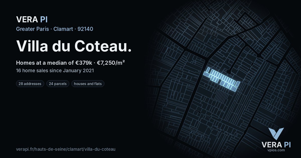 Villa du Coteau, Clamart at night – every parcel coloured by the prices around it, the street's own parcels lit
