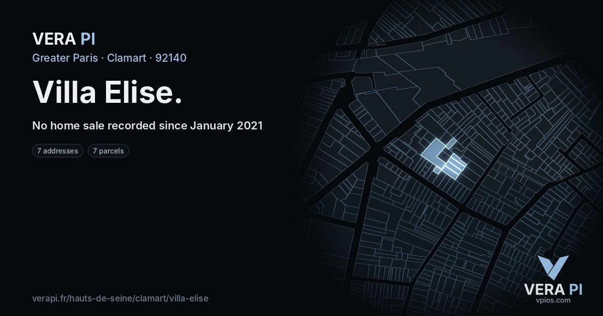 Villa Elise, Clamart at night – every parcel coloured by the prices around it, the street's own parcels lit