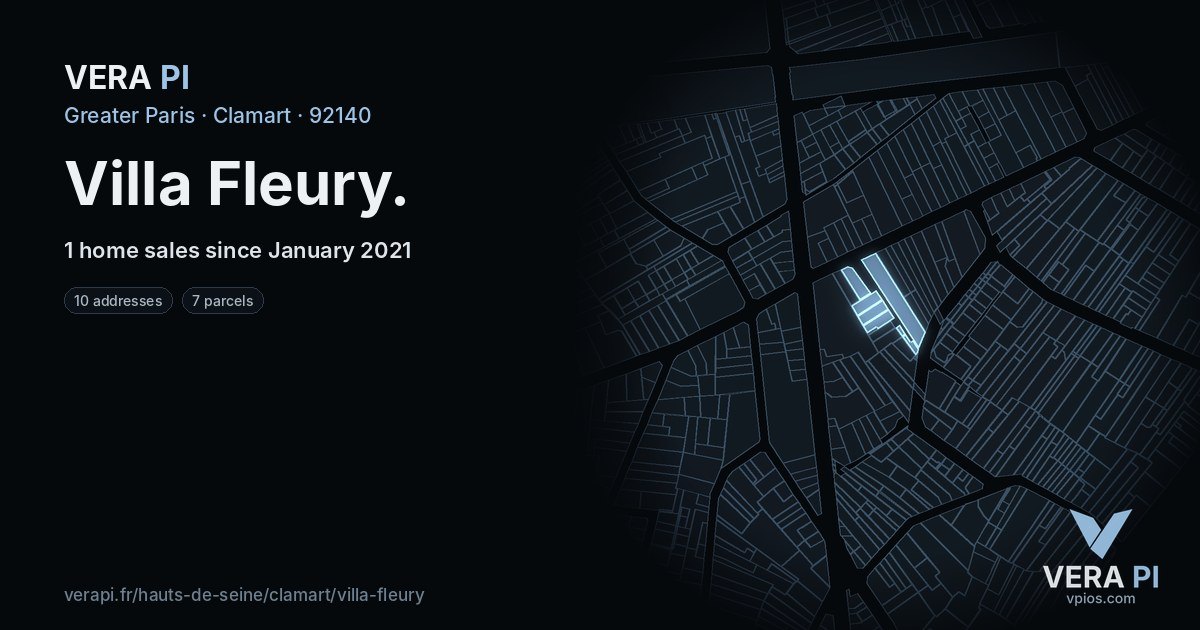 Villa Fleury, Clamart at night – every parcel coloured by the prices around it, the street's own parcels lit