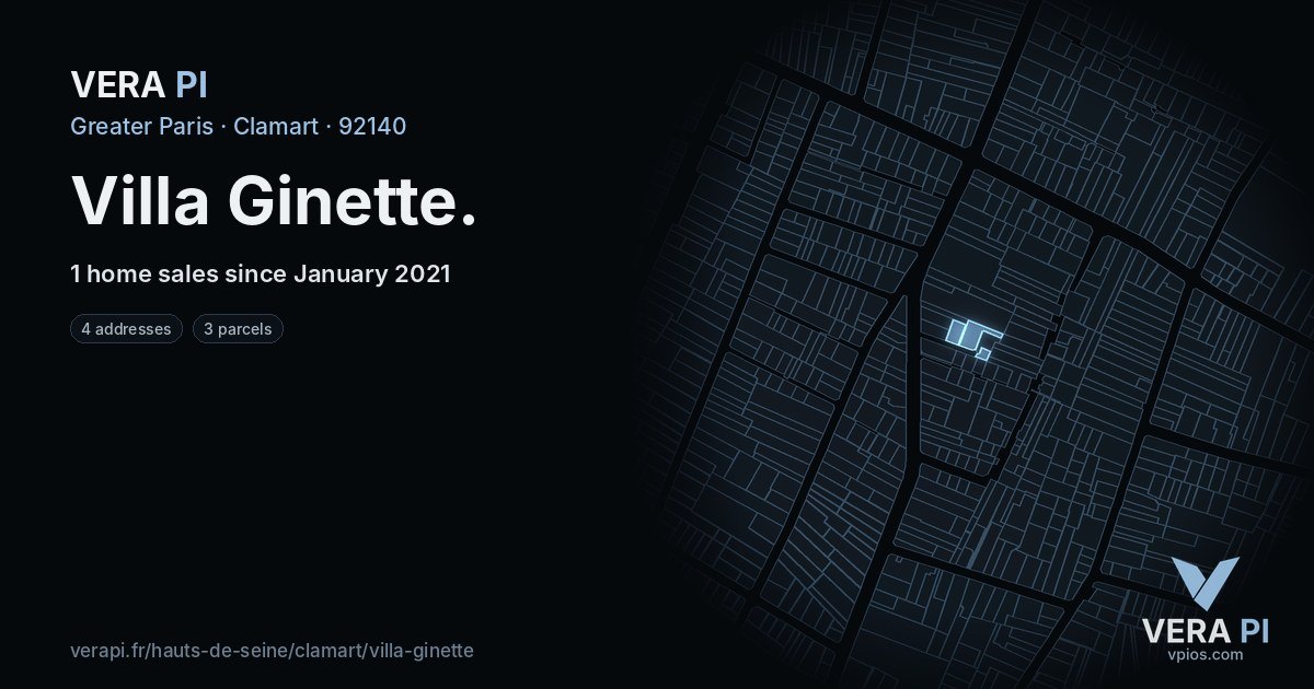 Villa Ginette, Clamart at night – every parcel coloured by the prices around it, the street's own parcels lit