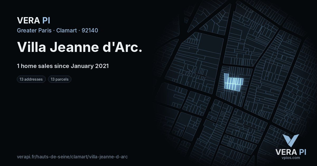 Villa Jeanne d'Arc, Clamart at night – every parcel coloured by the prices around it, the street's own parcels lit