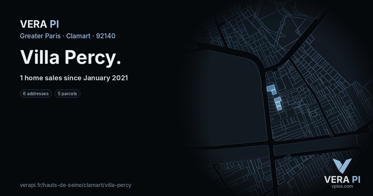 Villa Percy, Clamart at night – every parcel coloured by the prices around it, the street's own parcels lit