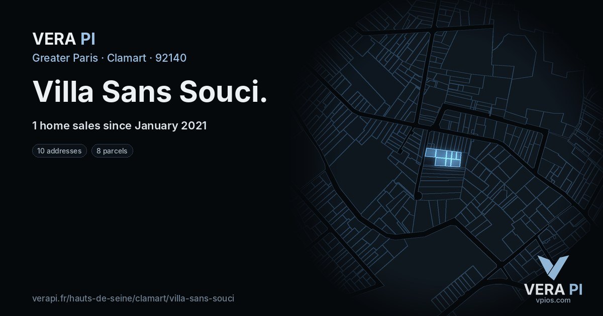 Villa Sans Souci, Clamart at night – every parcel coloured by the prices around it, the street's own parcels lit