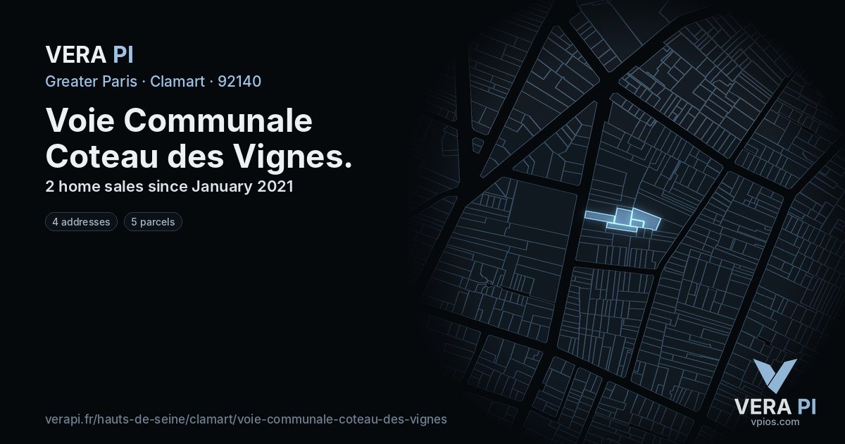 Voie Communale Coteau des Vignes, Clamart at night – every parcel coloured by the prices around it, the street's own parcels lit