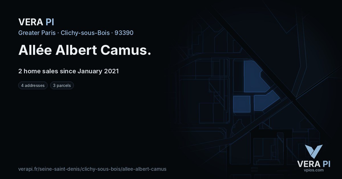 Allée Albert Camus, Clichy-sous-Bois at night – every parcel coloured by the prices around it, the street's own parcels lit