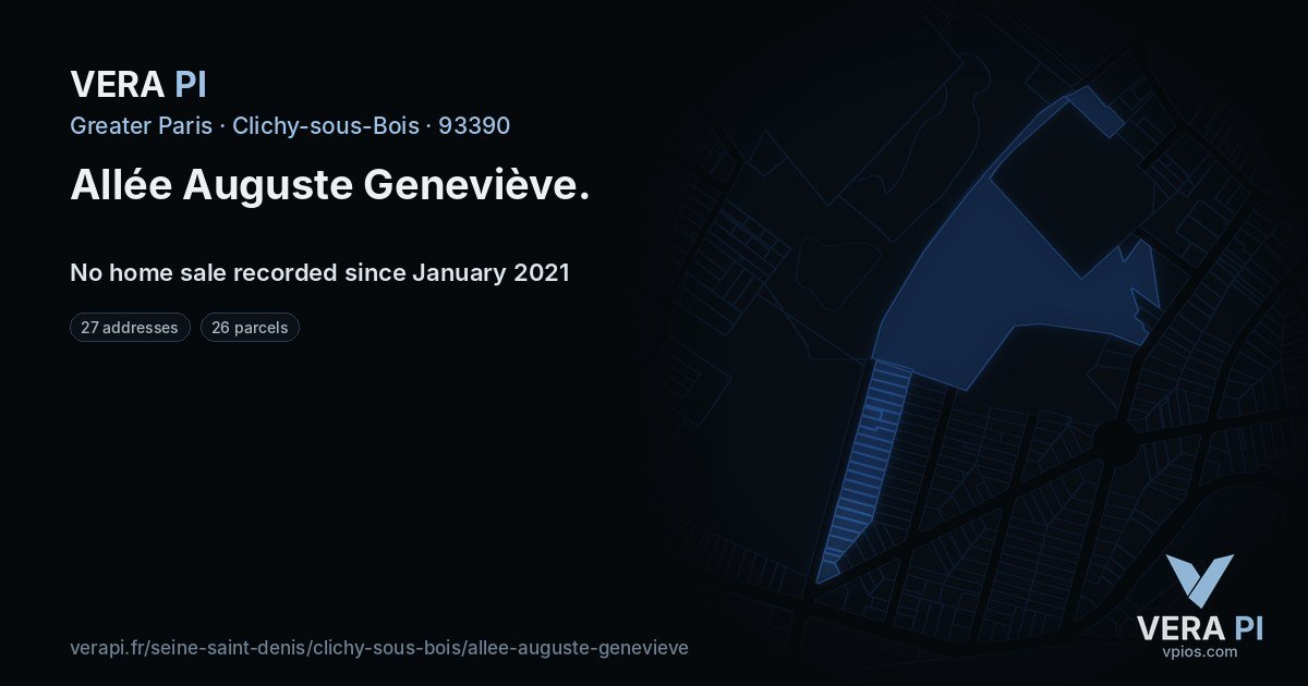 Allée Auguste Geneviève, Clichy-sous-Bois at night – every parcel coloured by the prices around it, the street's own parcels lit