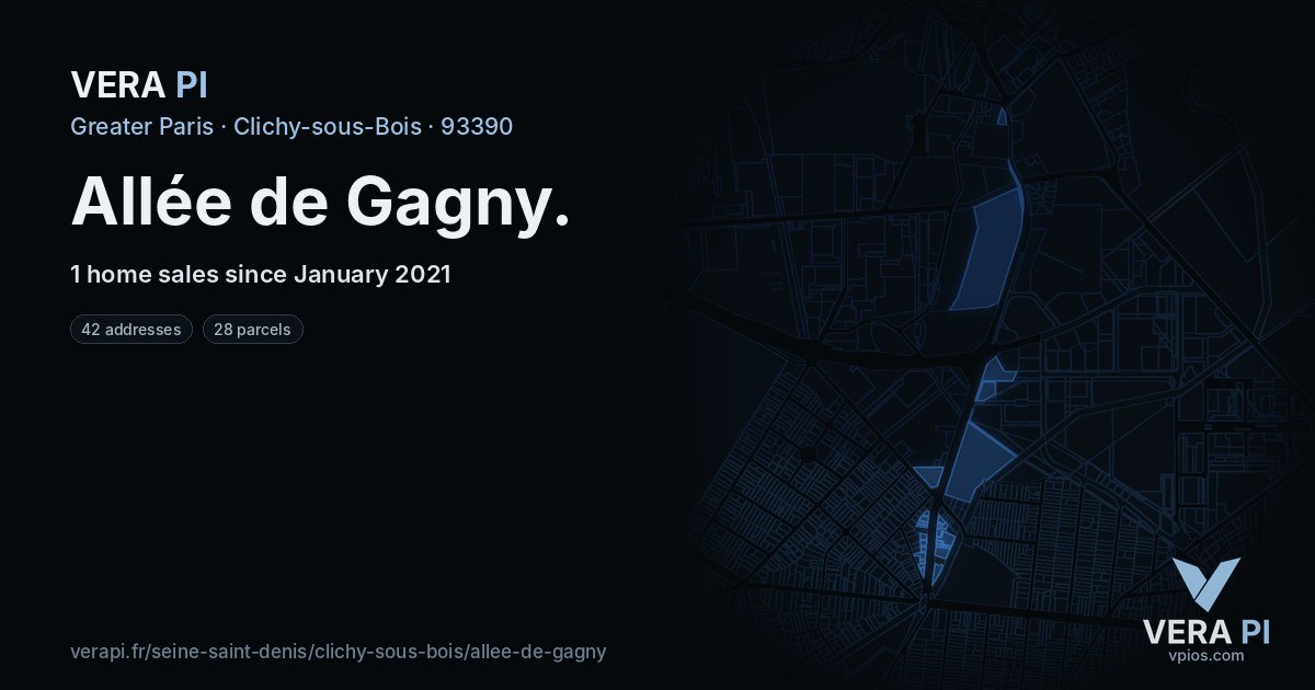Allée de Gagny, Clichy-sous-Bois at night – every parcel coloured by the prices around it, the street's own parcels lit