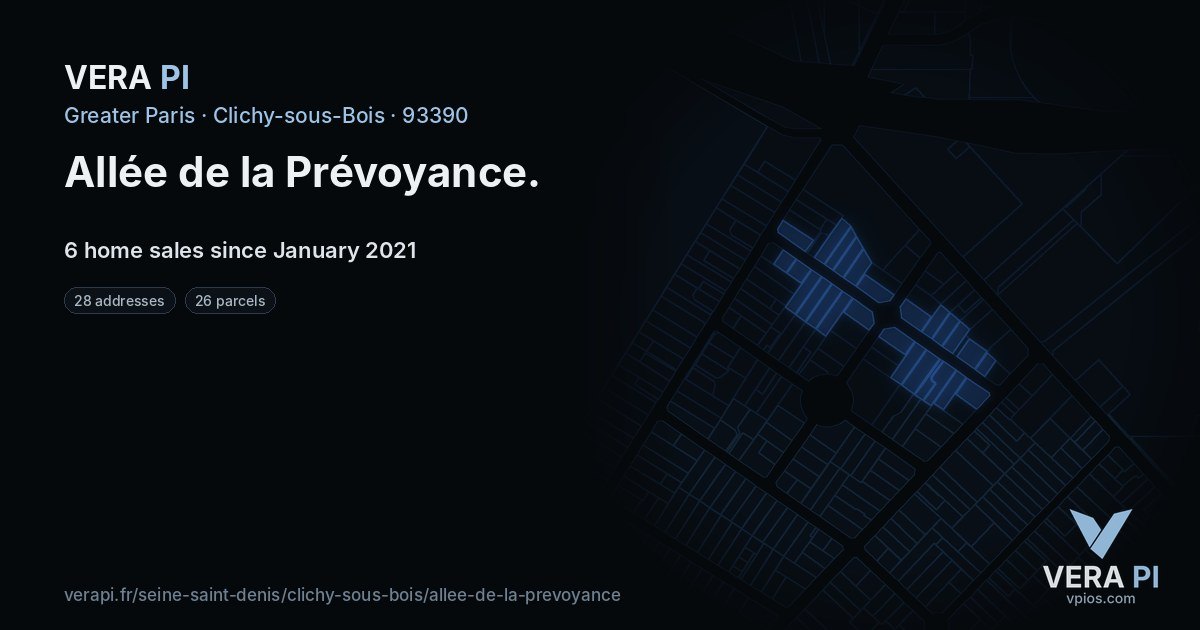 Allée de la Prévoyance, Clichy-sous-Bois at night – every parcel coloured by the prices around it, the street's own parcels lit