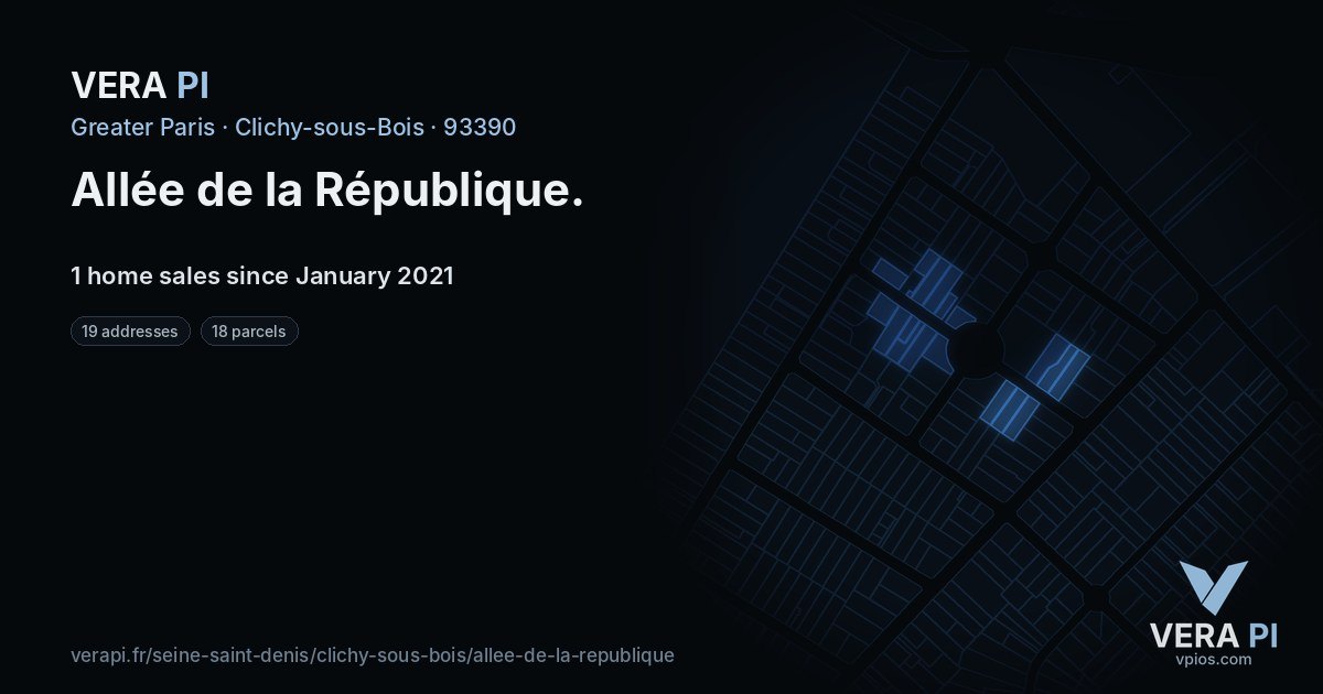 Allée de la République, Clichy-sous-Bois at night – every parcel coloured by the prices around it, the street's own parcels lit