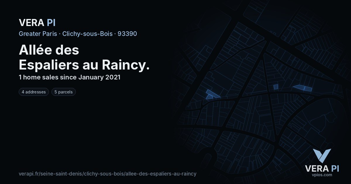 Allée des Espaliers au Raincy, Clichy-sous-Bois at night – every parcel coloured by the prices around it, the street's own parcels lit