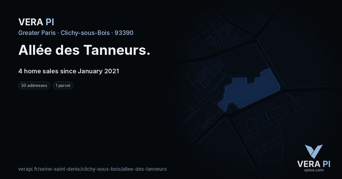 Allée des Tanneurs, Clichy-sous-Bois at night – every parcel coloured by the prices around it, the street's own parcels lit