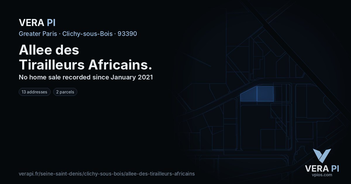 Allee des Tirailleurs Africains, Clichy-sous-Bois at night – every parcel coloured by the prices around it, the street's own parcels lit