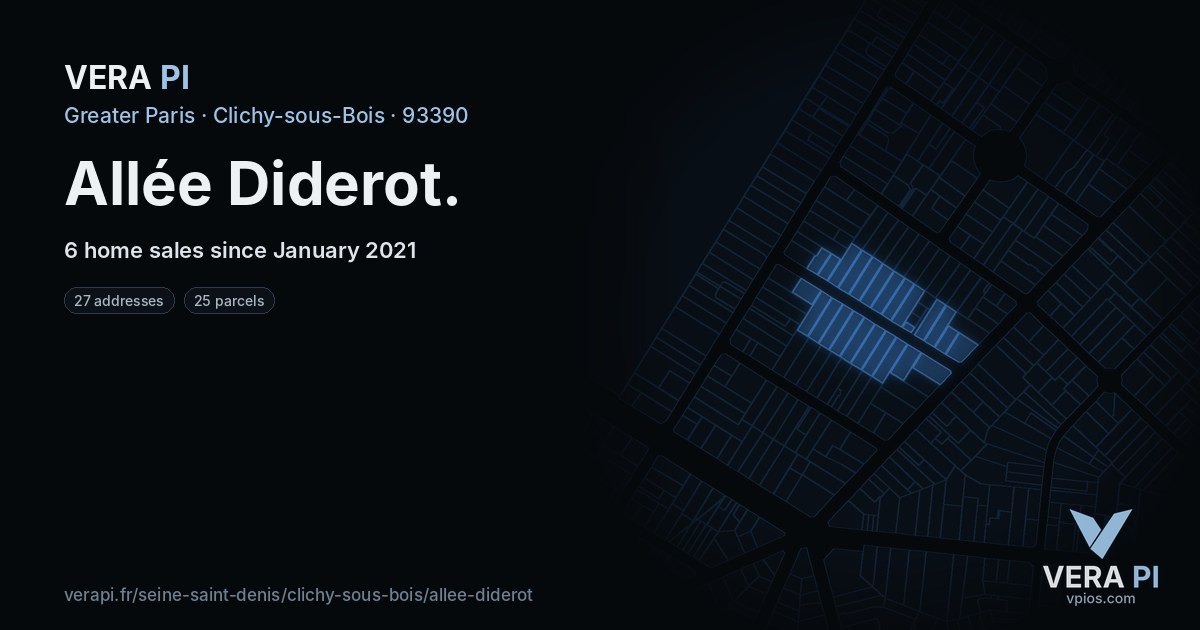 Allée Diderot, Clichy-sous-Bois at night – every parcel coloured by the prices around it, the street's own parcels lit