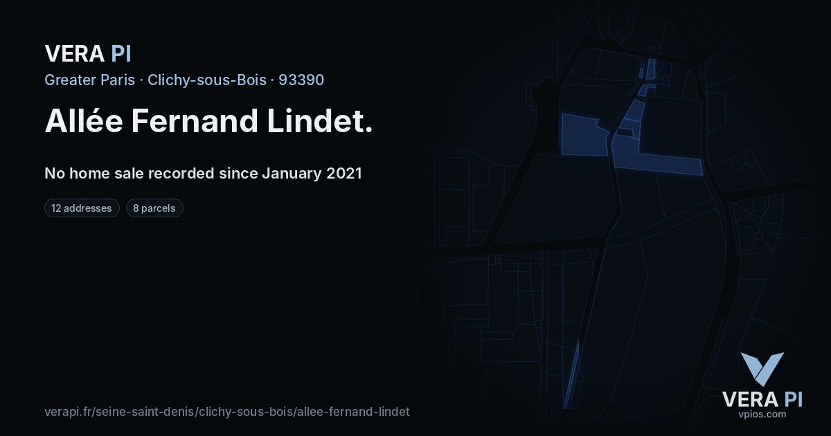 Allée Fernand Lindet, Clichy-sous-Bois at night – every parcel coloured by the prices around it, the street's own parcels lit