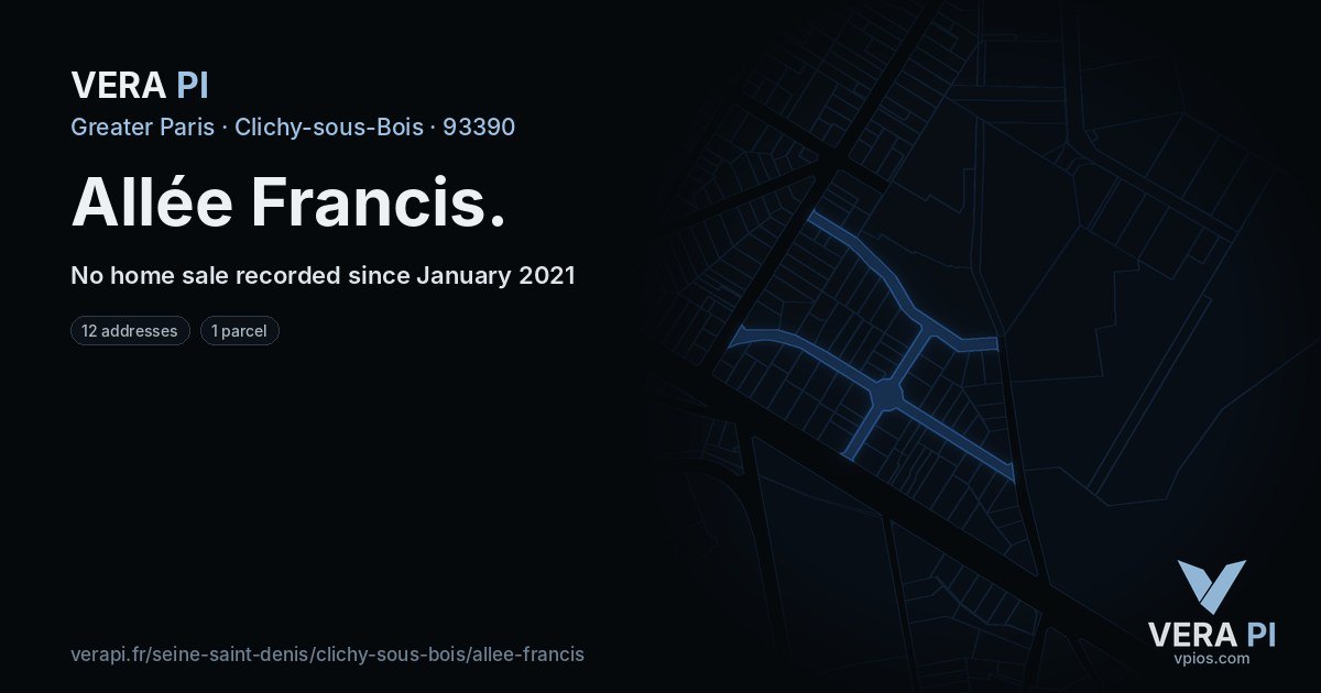 Allée Francis, Clichy-sous-Bois at night – every parcel coloured by the prices around it, the street's own parcels lit